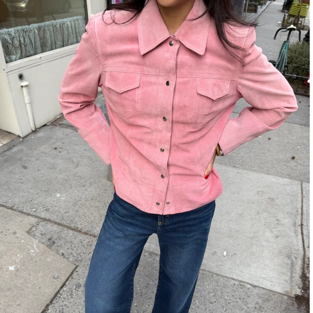 Vintage Valerie Stevens Genuine Suede Leather Jacket Women's Large Pink